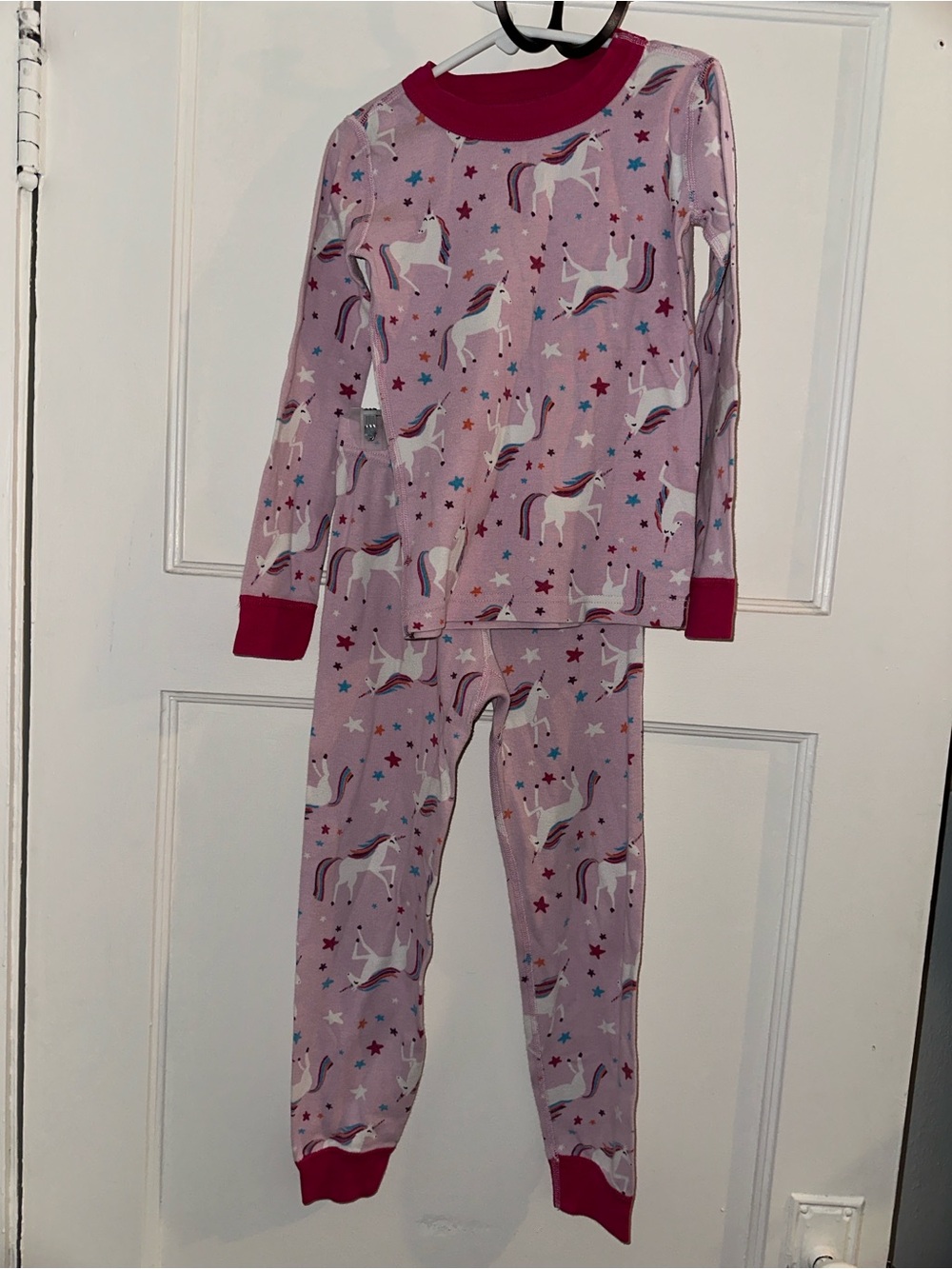 Moon & Back by Hanna Andersson Girls Pink Unicorn Pajama Set Long Sleeve 6-7
